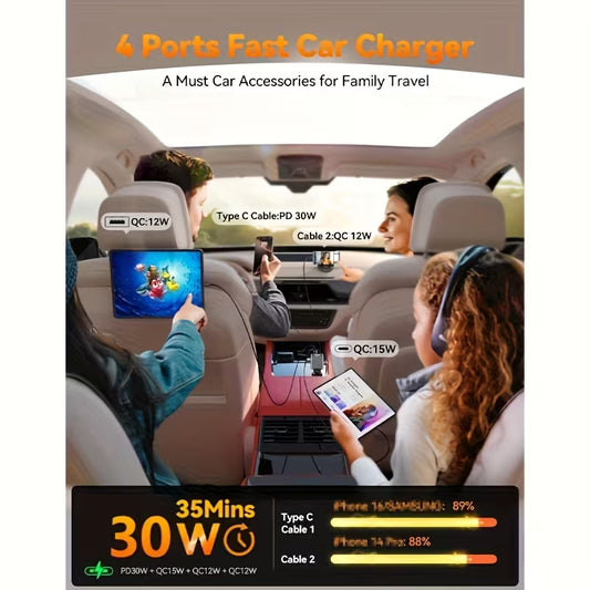 Caricatore Auto 120W con Cavi Retrattili