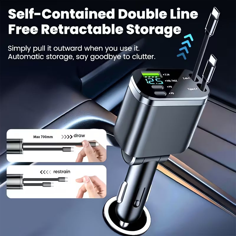 Caricatore Auto 120W con Cavi Retrattili