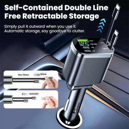 Caricatore Auto 120W con Cavi Retrattili