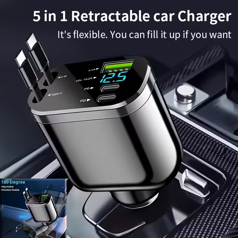 Caricatore Auto 120W con Cavi Retrattili