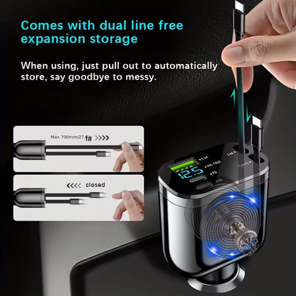 Caricatore Auto 120W con Cavi Retrattili