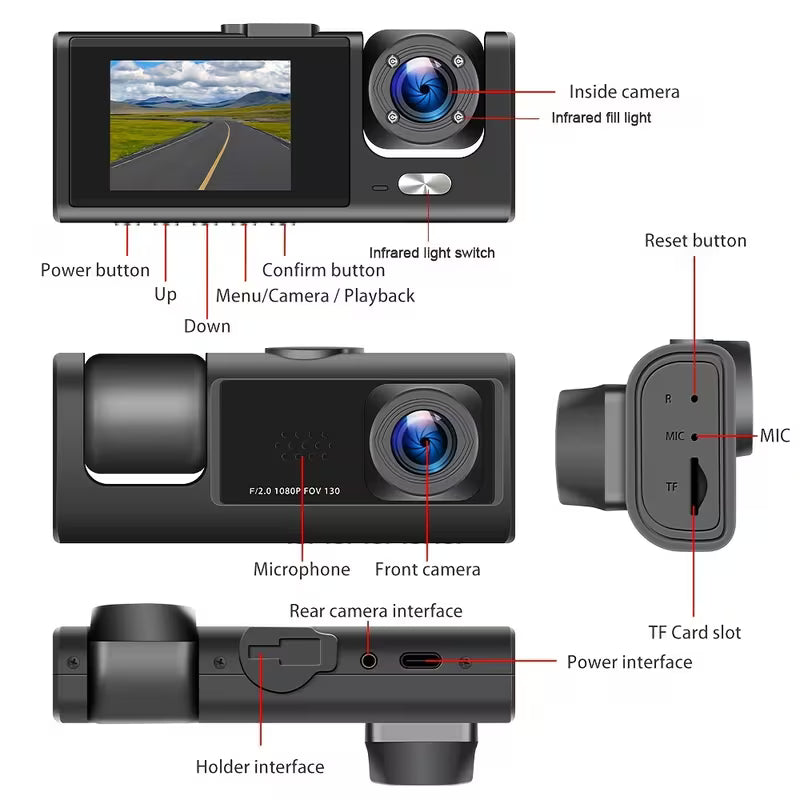 DashCam Pro Dual Vision 1080P con Infrarossi – Doppia Telecamera Integrata