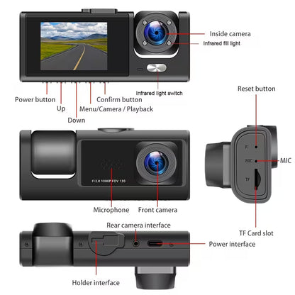 DashCam Pro Dual Vision 1080P con Infrarossi – Doppia Telecamera Integrata